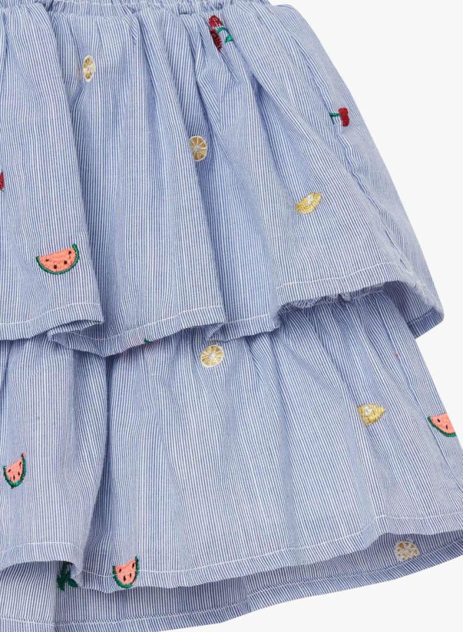 Fruits Embroidered Skirt Blue