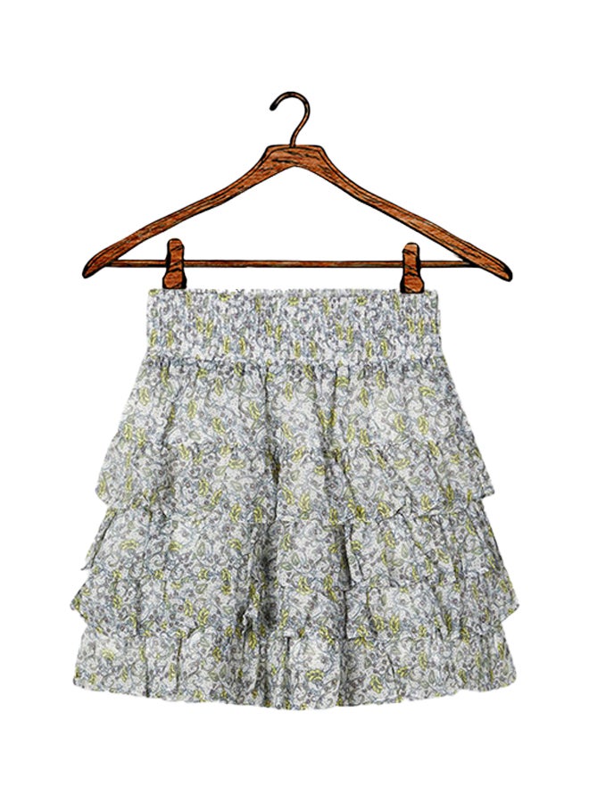 Smocked Floral Skirt Green