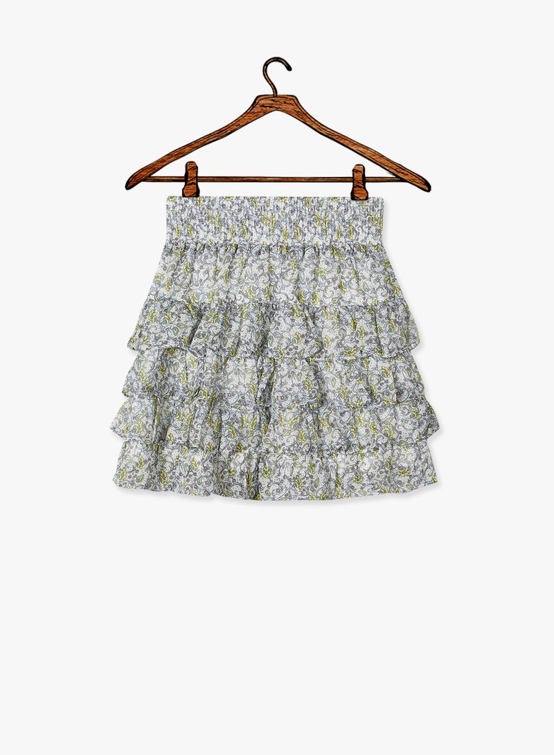 Smocked Floral Skirt Green