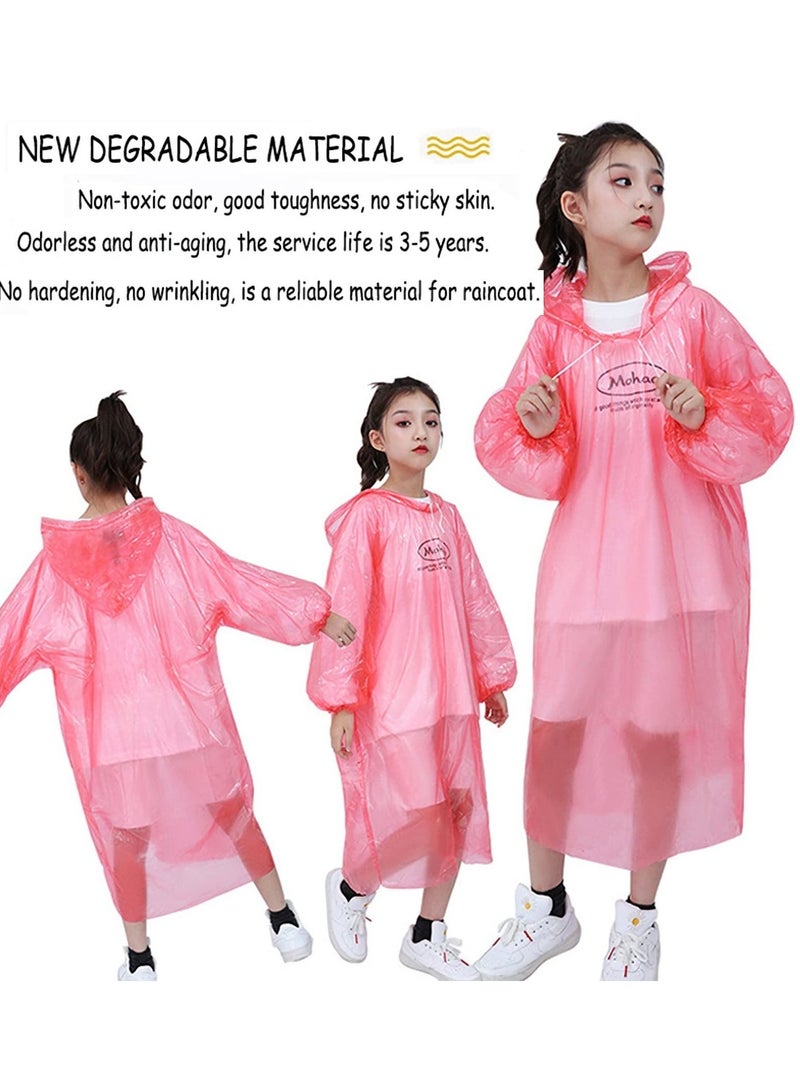 Disposable Rain Ponchos for Kids, 6 Pack Bulk Extra Thick Emergency Waterproof Raincoats with Hood Plastic Clear Travel Rain Gear for Concerts, Amusement Parks, Camping, Outdoor, Cycling, and Hiking.