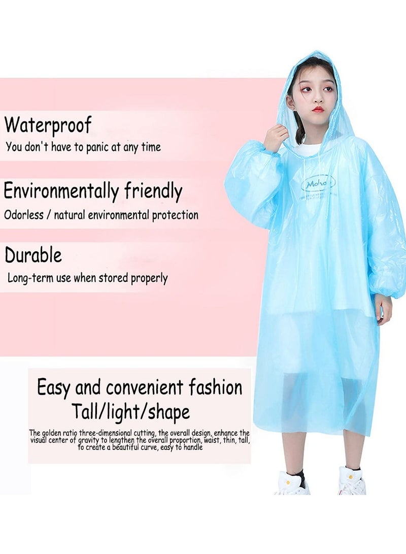 Disposable Rain Ponchos for Kids, 6 Pack Bulk Extra Thick Emergency Waterproof Raincoats with Hood Plastic Clear Travel Rain Gear for Concerts, Amusement Parks, Camping, Outdoor, Cycling, and Hiking.