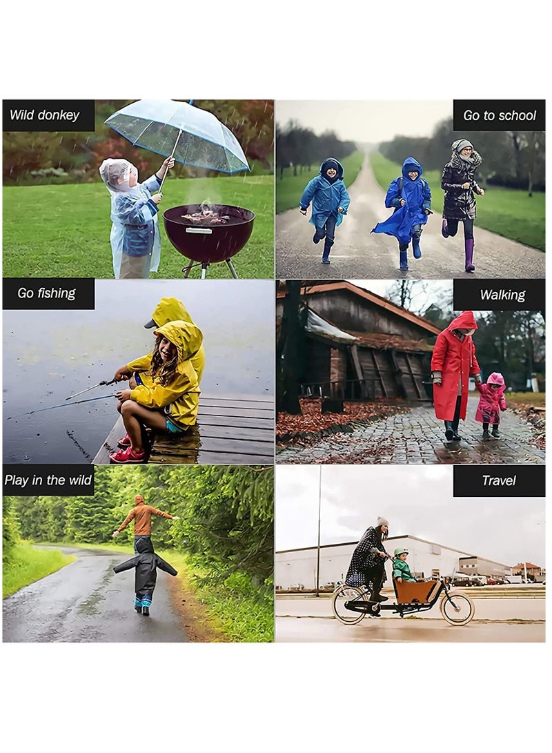 Disposable Rain Ponchos for Kids, 6 Pack Bulk Extra Thick Emergency Waterproof Raincoats with Hood Plastic Clear Travel Rain Gear for Concerts, Amusement Parks, Camping, Outdoor, Cycling, and Hiking.