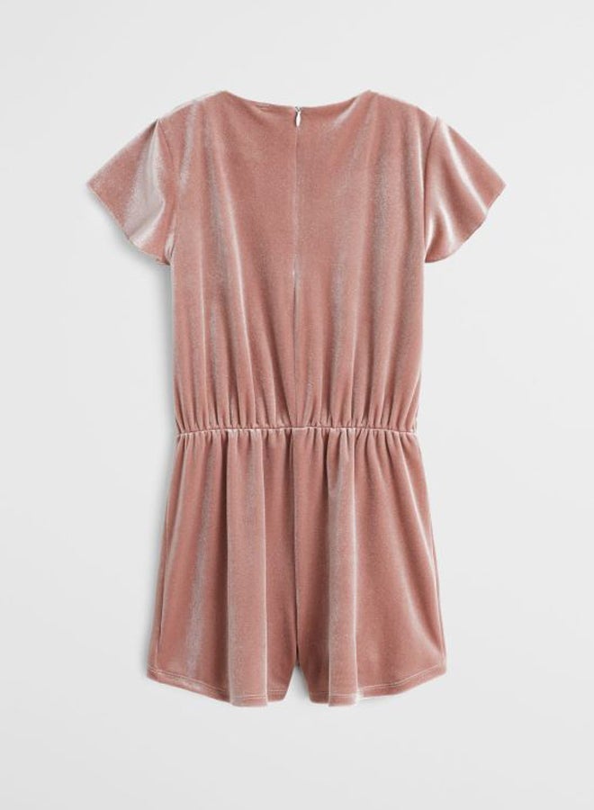 Girls Velvet Playsuit Pink