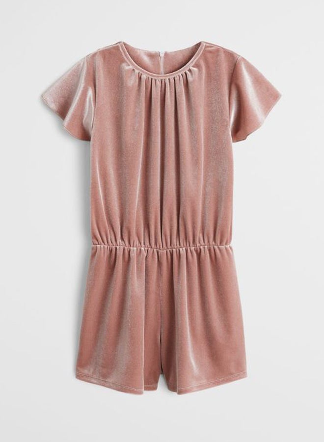 Girls Velvet Playsuit Pink