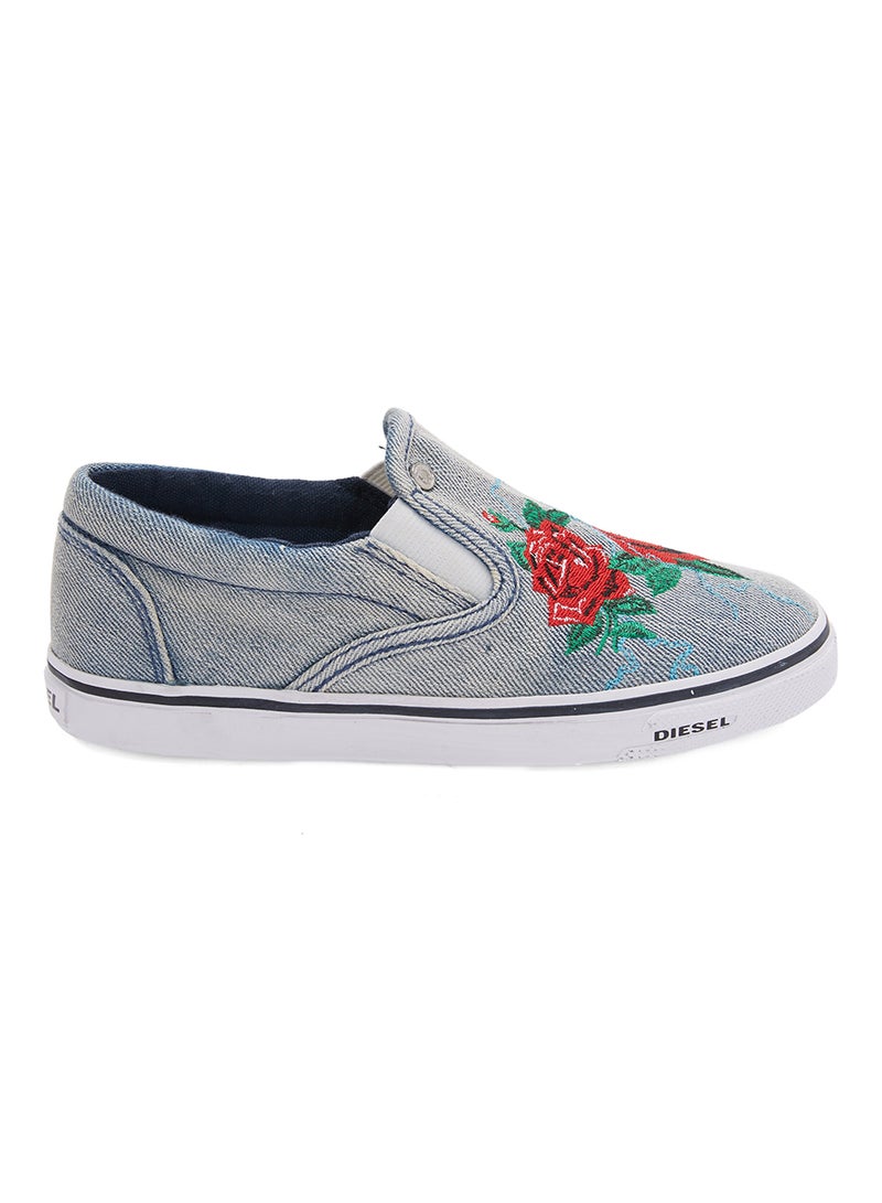 Embroidered Rose Sneaker Indigo