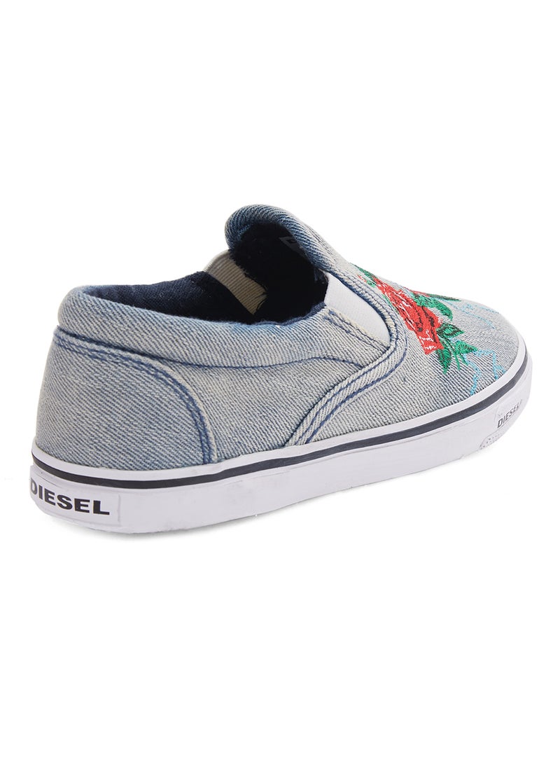 Embroidered Rose Sneaker Indigo