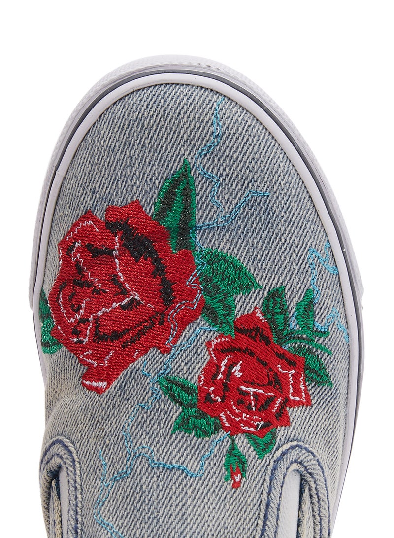 Embroidered Rose Sneaker Indigo