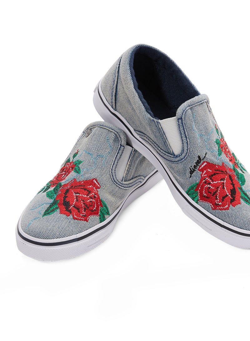 Embroidered Rose Sneaker Indigo