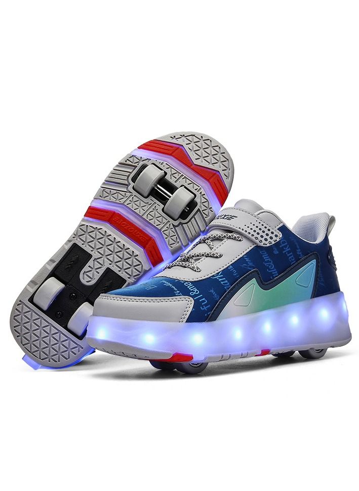 2023 New Style 4 Wheels LED Flashing Wheeled Low Top Sneakers Blue