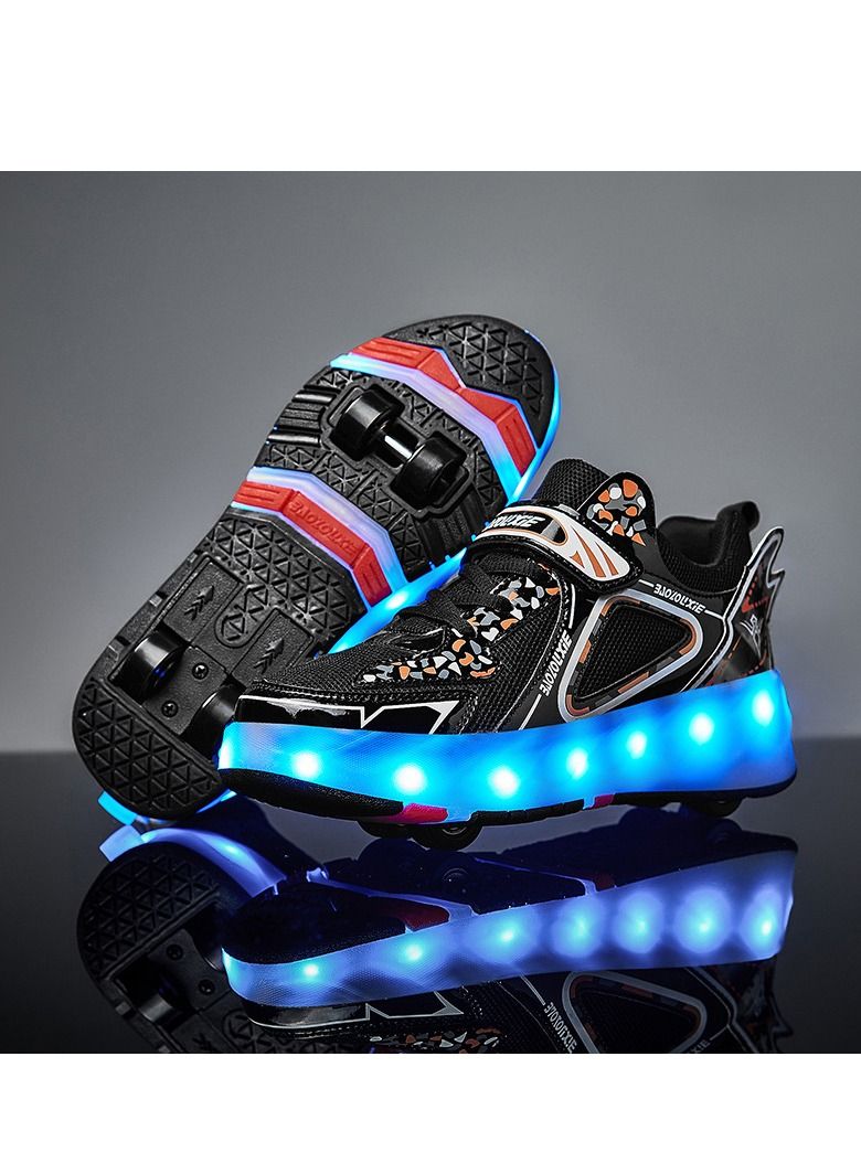 4 Wheels LED Flashing Wheeled Low Top Sneakers Black