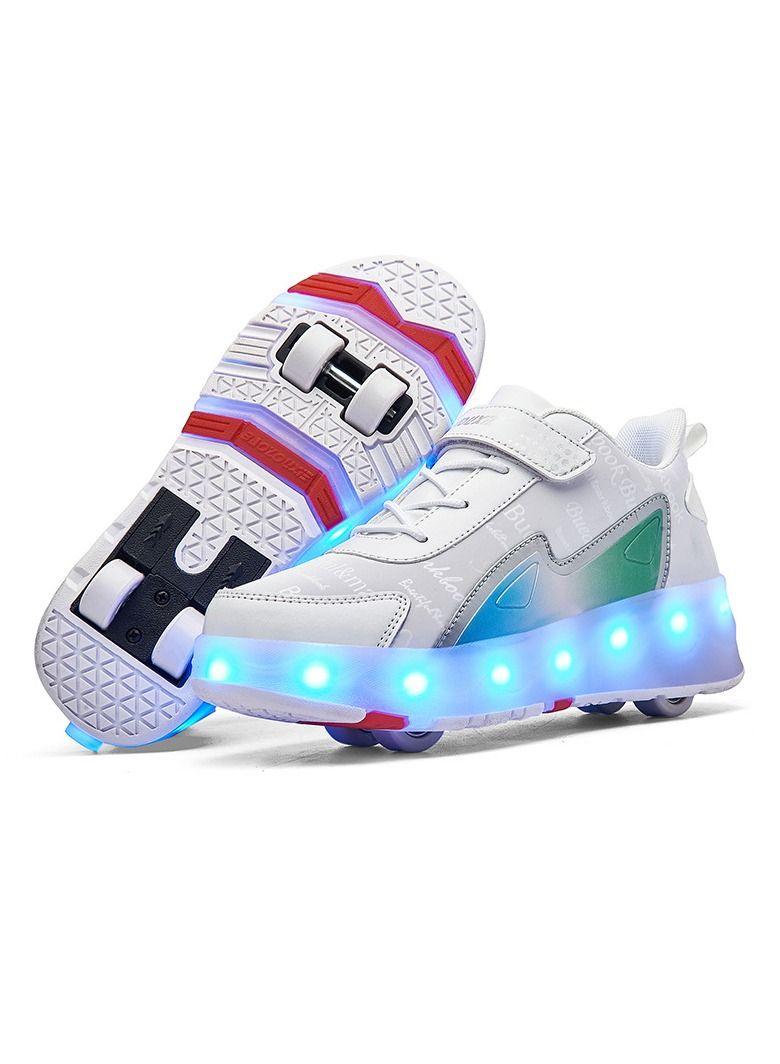 4 Wheels LED Flashing Wheeled Low Top Sneakers White