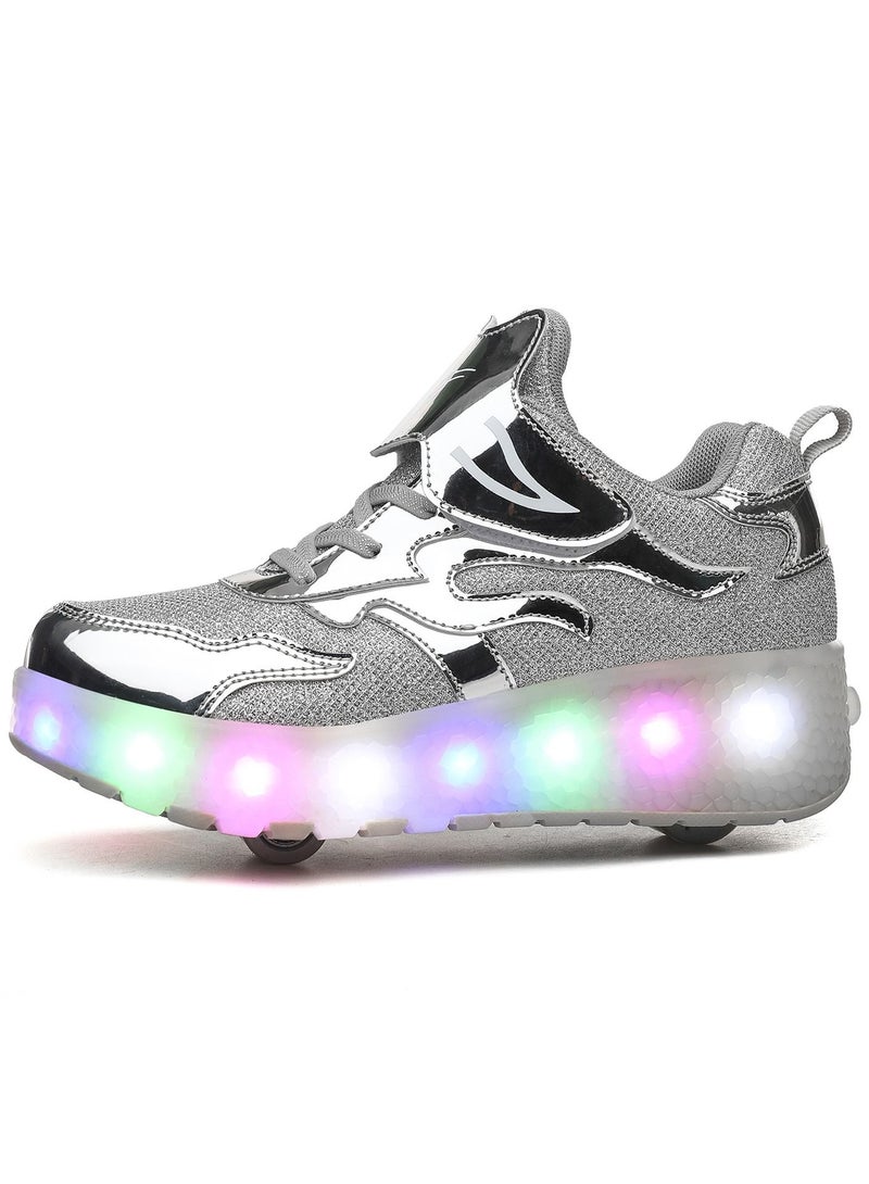 LED Light Up Roller Skates Wheel Shoes for Kids Silver