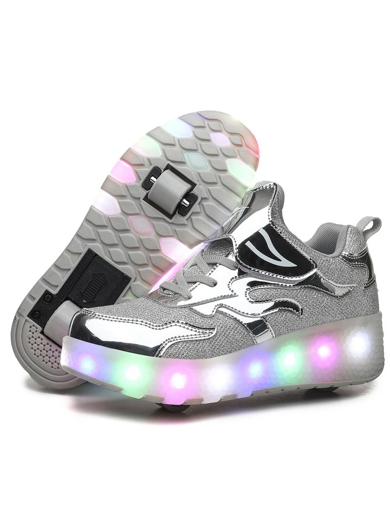 LED Light Up Roller Skates Wheel Shoes for Kids Silver
