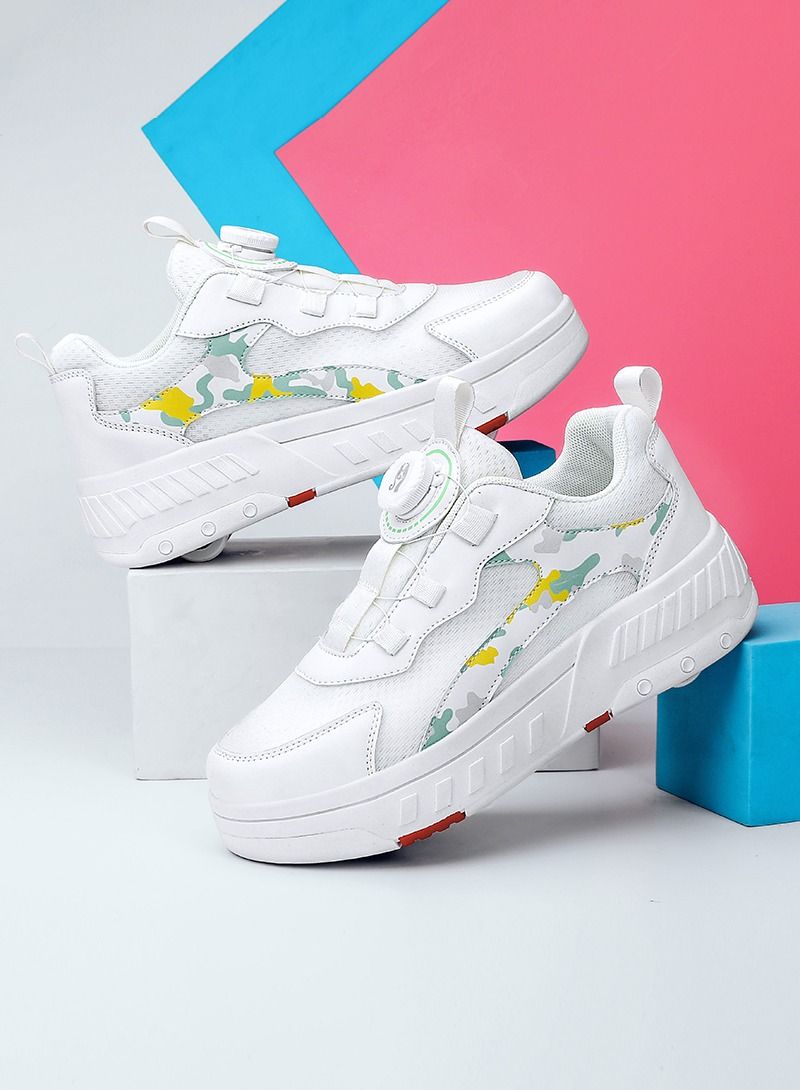 4 Rollers Skates Wheel Shoes for Kids White