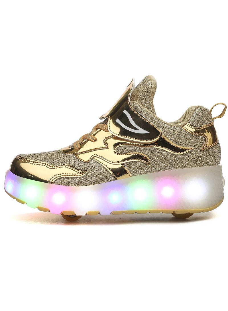 LED Light Up Roller Skates Wheel Shoes for Kids Gold