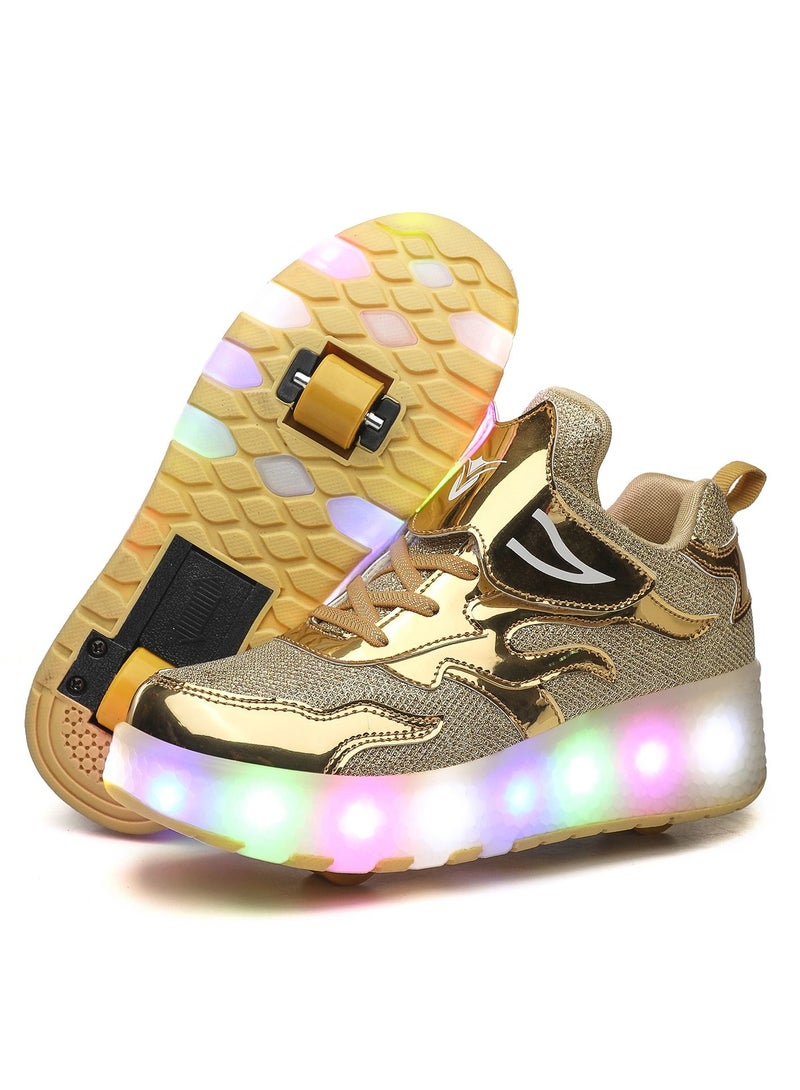 LED Light Up Roller Skates Wheel Shoes for Kids Gold