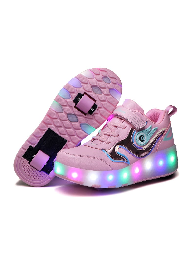 LED Light Up Roller Skates Wheel Shoes for Kids Pink