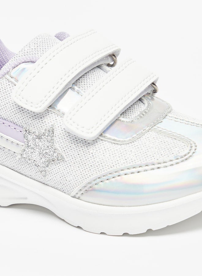Girl's Star Applique Sports Shoes with Hook and Loop Closure