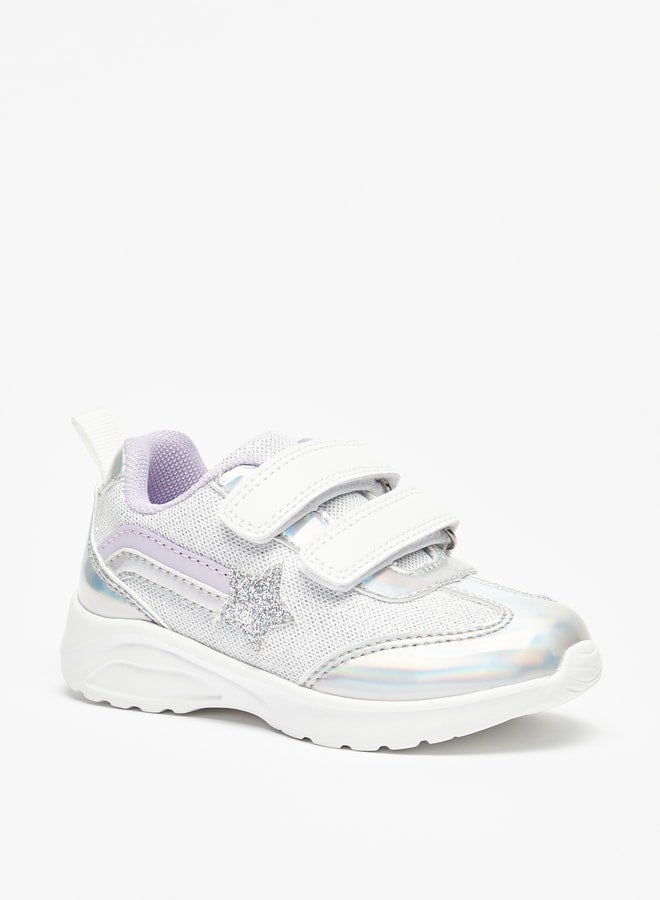 Girl's Star Applique Sports Shoes with Hook and Loop Closure