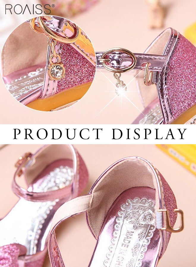 Childrens Girls Peep Toe Crystal Heels Princess Bows Pearl Sandals Dress Shoes