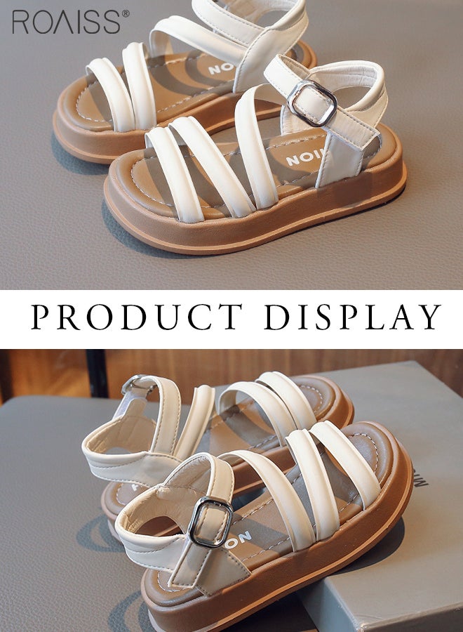 Fashionable And Versatile Pu Leather Sandals For Girls For Daily Commuting Thick-Soled Open-Toe Adjustable Buckle Summer Roman Sandals