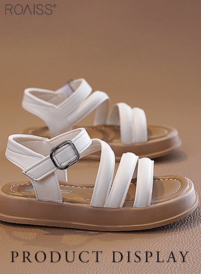 Fashionable And Versatile Pu Leather Sandals For Girls For Daily Commuting Thick-Soled Open-Toe Adjustable Buckle Summer Roman Sandals