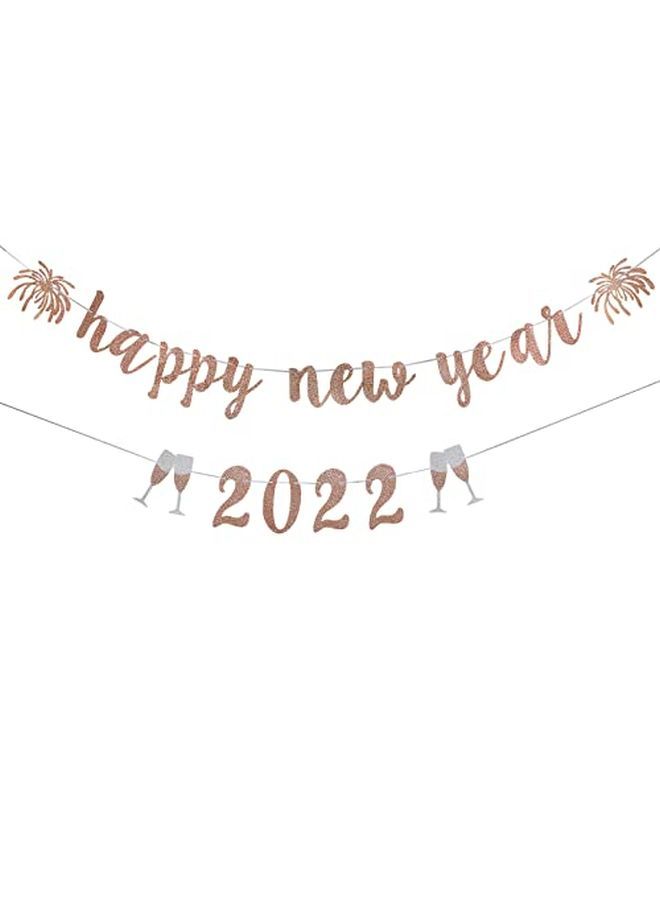 Happy New Year 2022 Rose Gold Banner New Years Eve Party Supplies 2022 Happy New Year Party Decorations 2022 Fireplace Mantle Christmas New Years 2022 Holiday Party Decor