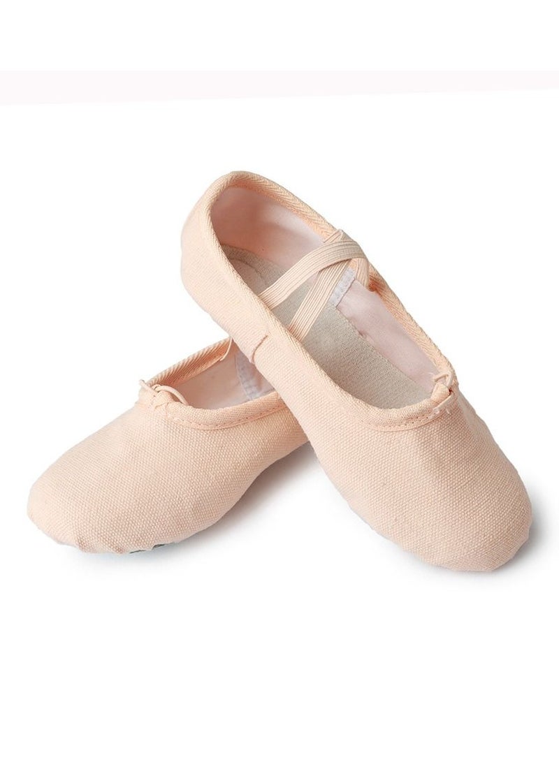 Dancing Shoes Soft Bottom Practice Ballet with Cloth Head Shoes for Girls Beige Color