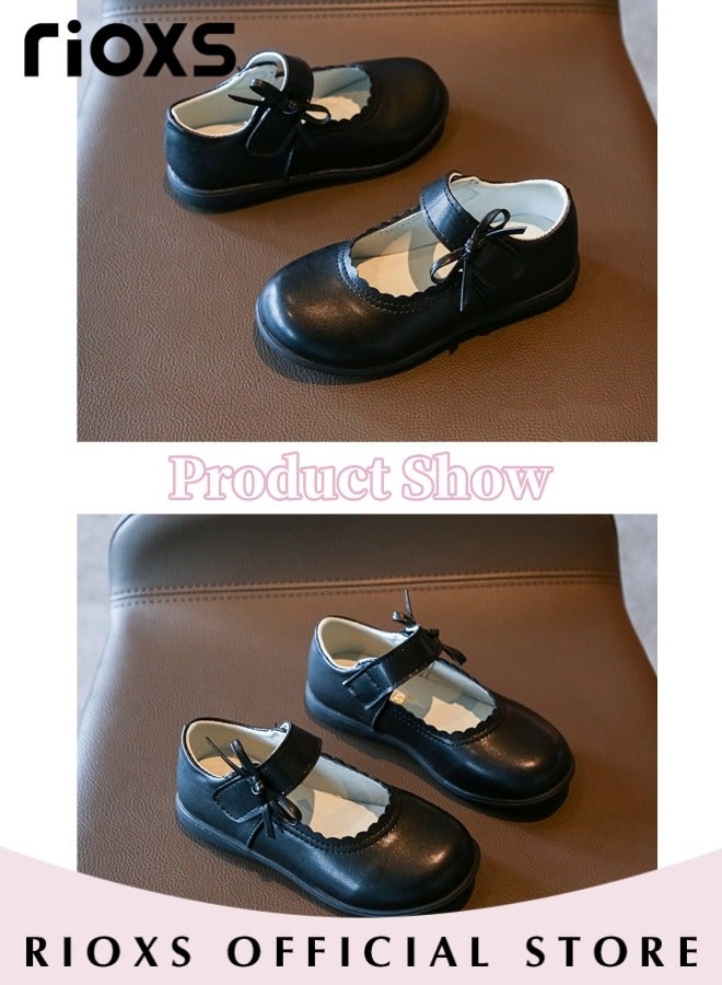 Girls Princess Leather Shoes Mary Jane Dance Flats Low Heel School Uniform Shoes With Bowknot