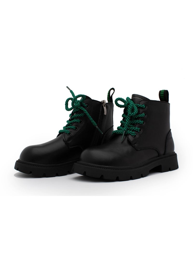 Lucky Kids Unisex Synthetic Leather Winter Ankle Boots With Classic Lace Up & Side Zipper For Little Kids