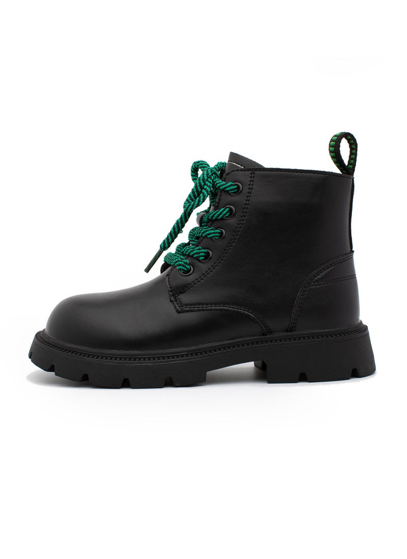 Lucky Kids Unisex Synthetic Leather Winter Ankle Boots With Classic Lace Up & Side Zipper For Little Kids