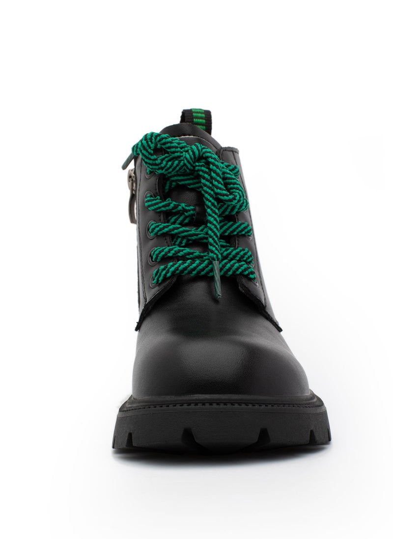 Lucky Kids Unisex Synthetic Leather Winter Ankle Boots With Classic Lace Up & Side Zipper For Little Kids