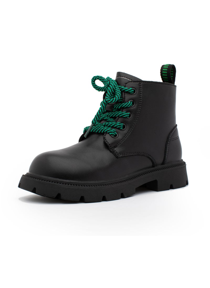 Lucky Kids Unisex Synthetic Leather Winter Ankle Boots With Classic Lace Up & Side Zipper For Little Kids