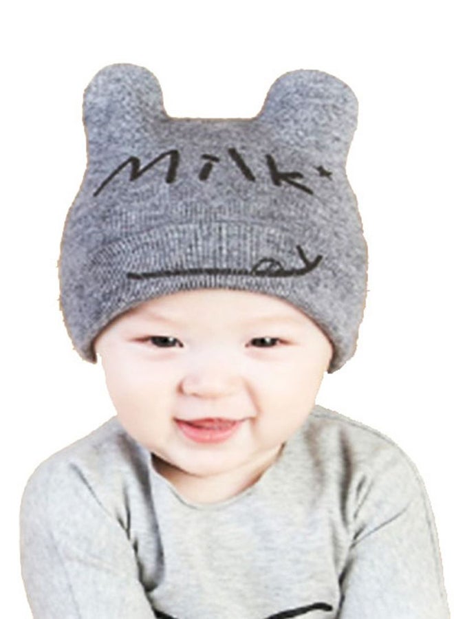 Printed Knitted Beanie Grey