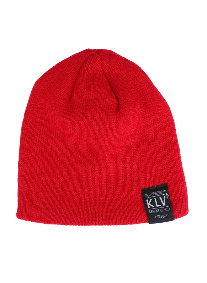 Pinstripe Ski Plain Beanie Knitted Hat Red