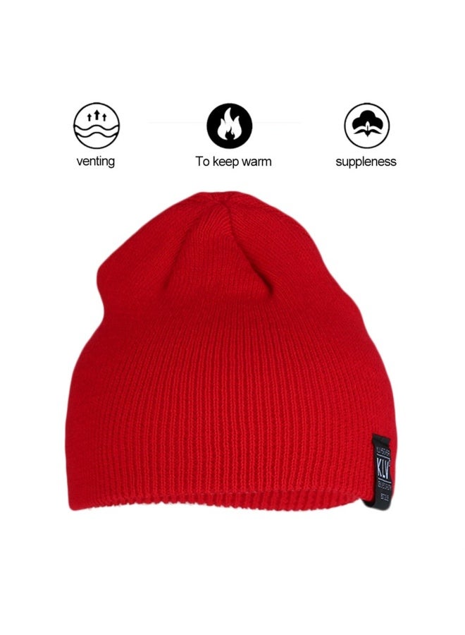 Pinstripe Ski Plain Beanie Knitted Hat Red