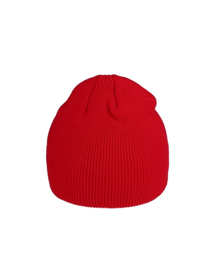 Pinstripe Ski Plain Beanie Knitted Hat Red