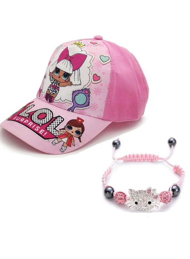 Lol Surprise Printed Cap With Rope Bracelet And Studs Pink