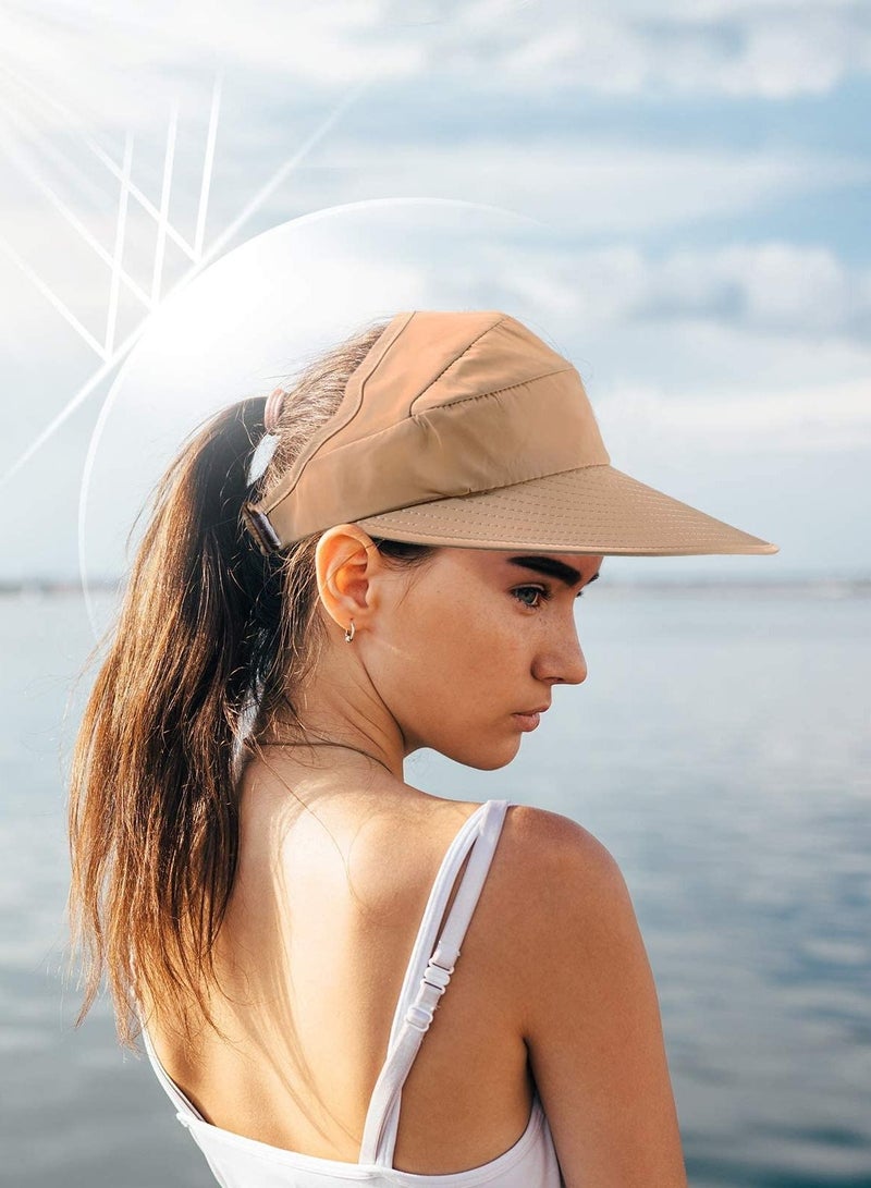 Sun Hats for Women Wide Brim, Summer Beach Hat UV Protection Sun Ray, Foldable Visor Floppy Adjustable Ponytail Hat for Hiking Camping Fishing Safari (Pack of 4)