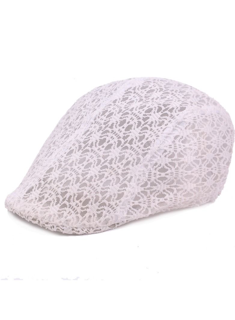 Women's Silk Mesh Cap Lace Beret White