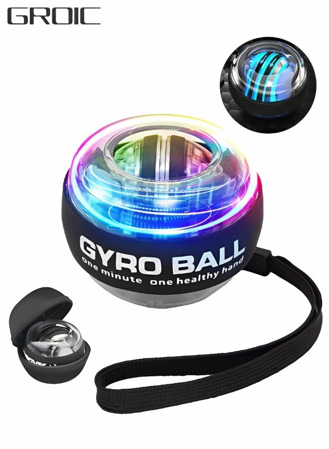 Auto-Start Wrist Power Gyro Ball with LED Lights, Wrist Strengthener Forearm Arm Exerciser, Muscle Trainer Bones Fingers Workout Toy Spinner for Wrist Exercise