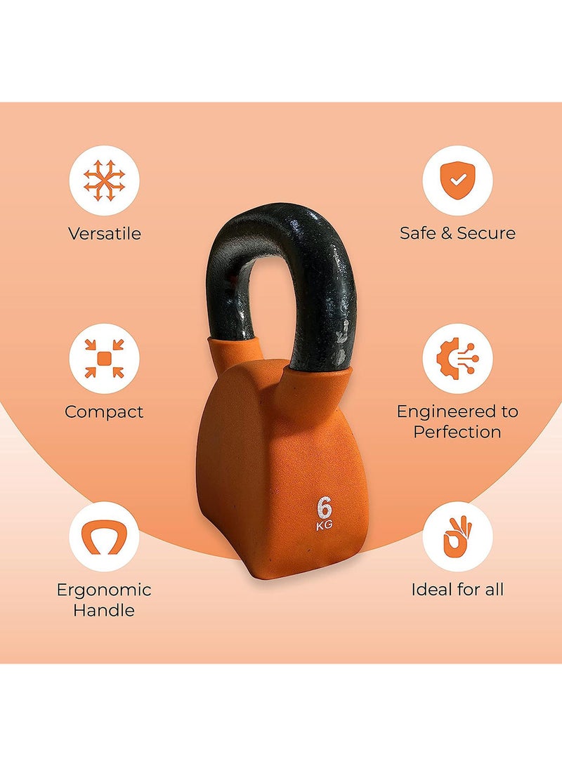 Kettlebell of 6Kg (13.2LB) Includes 1 * 6Kg (13.2LB) | Material : Iron with Rubber Coat | Exercise, Fitness and Strength Training Weights at Home/Gym for Women and Men