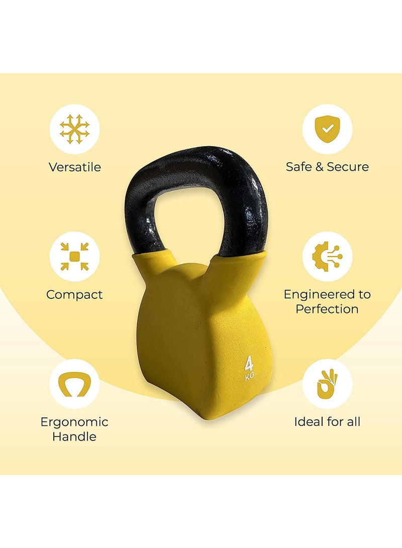 Kettlebell of 4Kg (8.8LB) Includes 1 * 4Kg (8.8LB) | Material : Iron with Rubber Coat | Exercise, Fitness and Strength Training Weights at Home/Gym for Women and Men