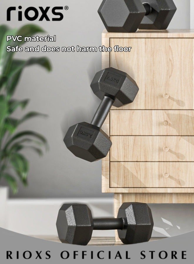 Rubberised Hexagonal Fixed Dumbbells Steel Weight Set Men Women 1kg 2kg Fitness Sports Training Dumbbells Pair