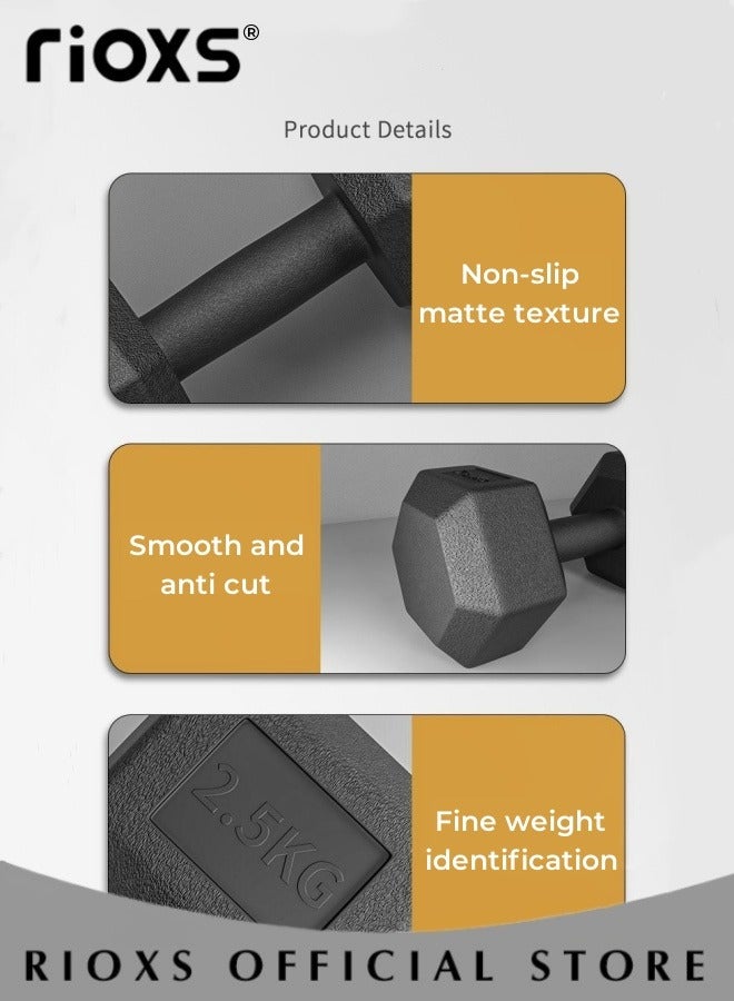 Rubberised Hexagonal Fixed Dumbbells Steel Weight Set Men Women 1kg 2kg Fitness Sports Training Dumbbells Pair