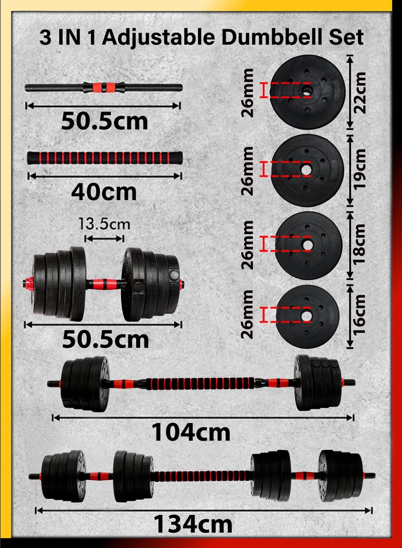 Multifunctional 3 in 1 Adjustable Dumbbells Barbell Macebell 30kg Set with Non-slip Connecting Rod Muscle Training For Men Women Body Home Gym Fitness Workout Weightlifting Exercise