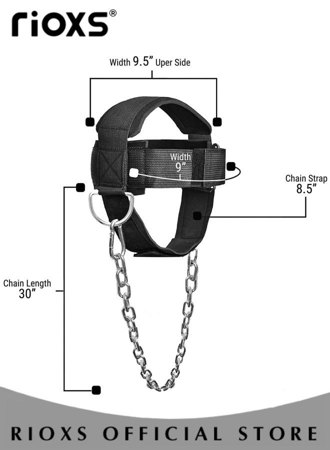 Neck Weight Training Straps,Padded Neck Training Head Harness With Adjustable Chain And D-Rings,Head Harness For Strength Fitness Powerlifting,Improve Muscle Strengt,Gym Bodbuilding Equipment For Stronger Neck