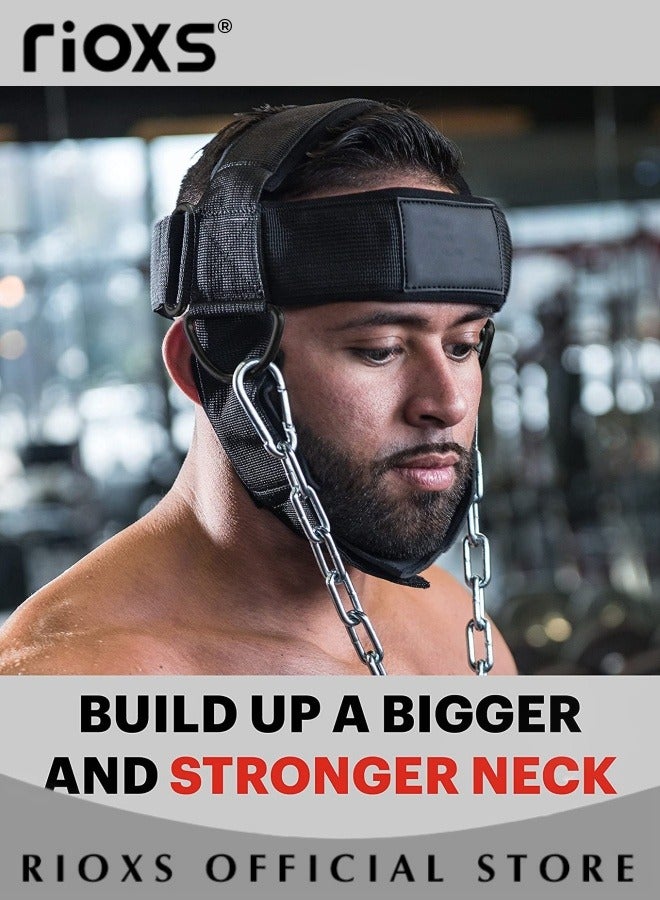 Neck Weight Training Straps,Padded Neck Training Head Harness With Adjustable Chain And D-Rings,Head Harness For Strength Fitness Powerlifting,Improve Muscle Strengt,Gym Bodbuilding Equipment For Stronger Neck