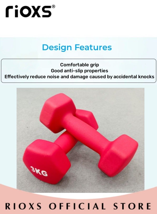 Dipped Plastic Covered Rubber Hexagonal Dumbbells Steel Weight Set with a pair of wrist protectors For Men Women 2kg 3kg Fitness Sports Training Pair