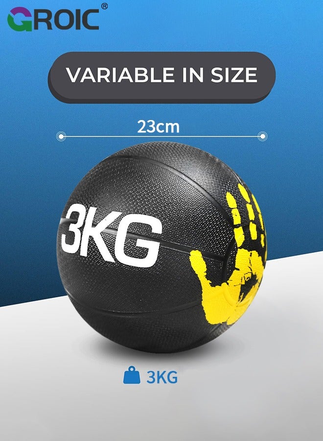 3KG Medicine Ball with Dual Texture Hand Pattern, Weighted Medicine Ball for Workouts Exercise Balance Training, Core Strength, Balance and Coordination Exercise, Non-Slip Rubber Shell